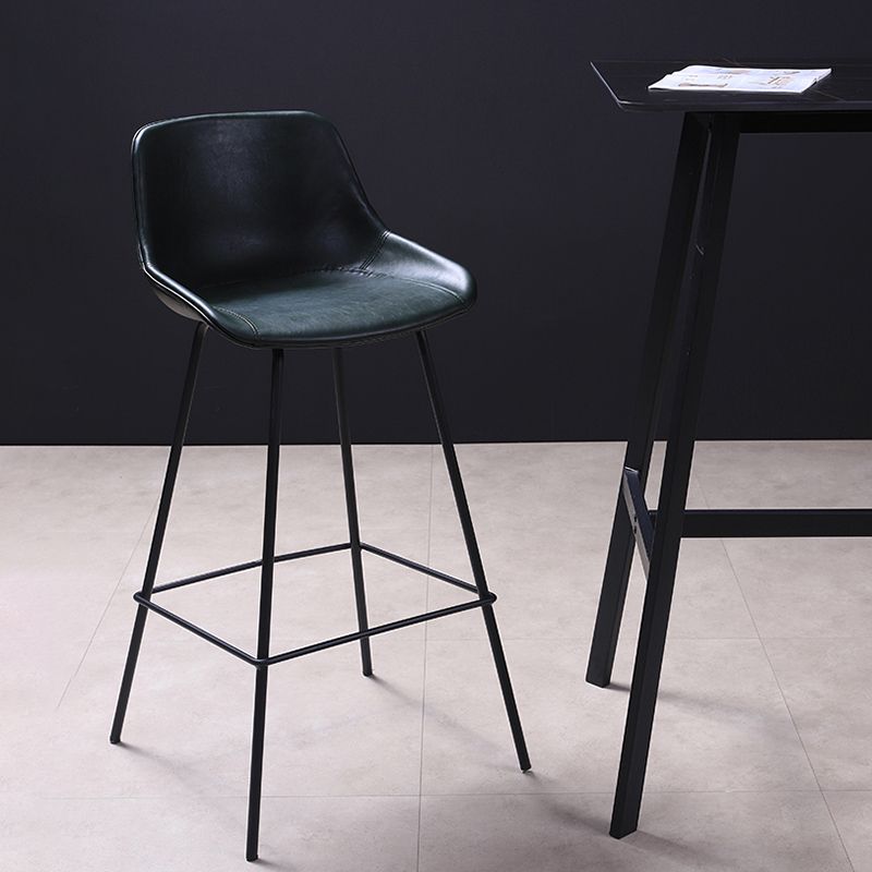 Scandinavian Coffee Shop Low Back Stool Matte Finish Leather Barstool