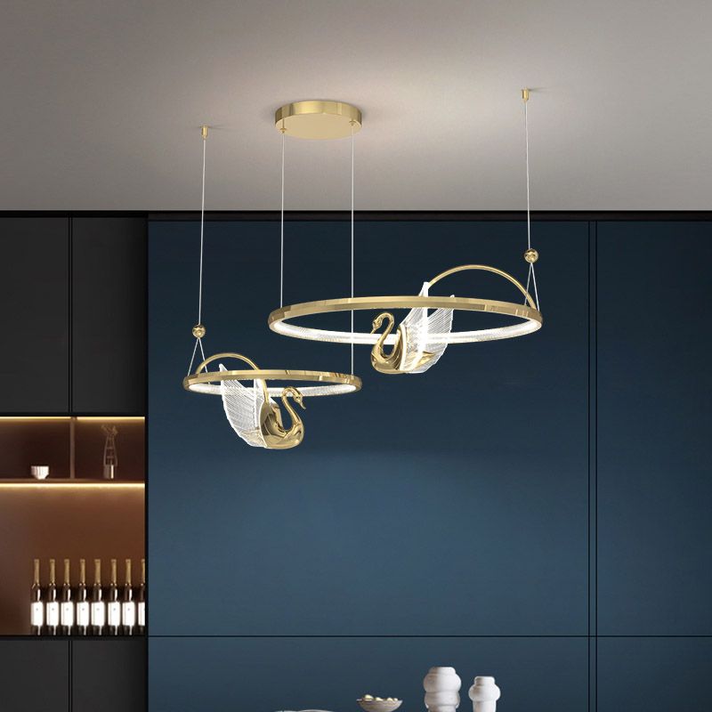 Gold Swan Suspension Light Minimalist Metal LED Chandelier for Living Room