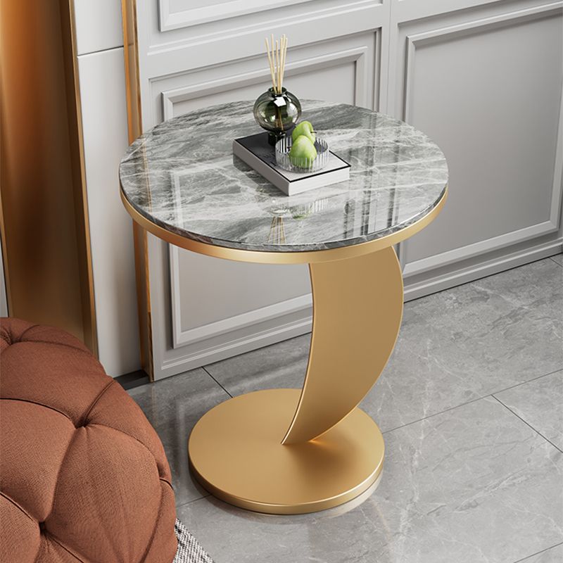 Contemporary Round Stone Top Sofa Side Accent Table for Living Room