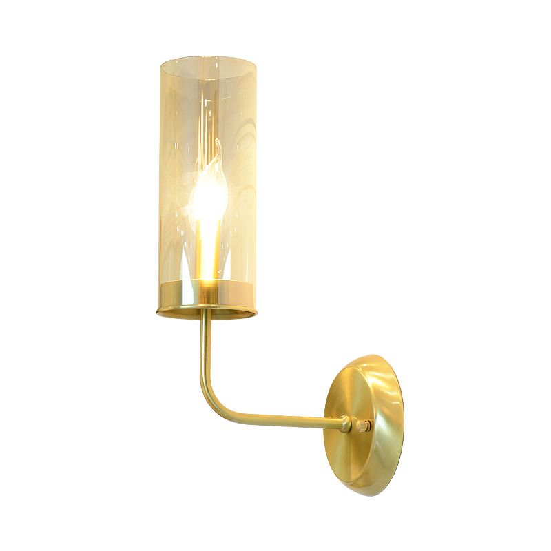 Metal Curvy Arm Wall Lamp Simple 1 Head Brass Sconce Light Fixture with Clear Glass Shade