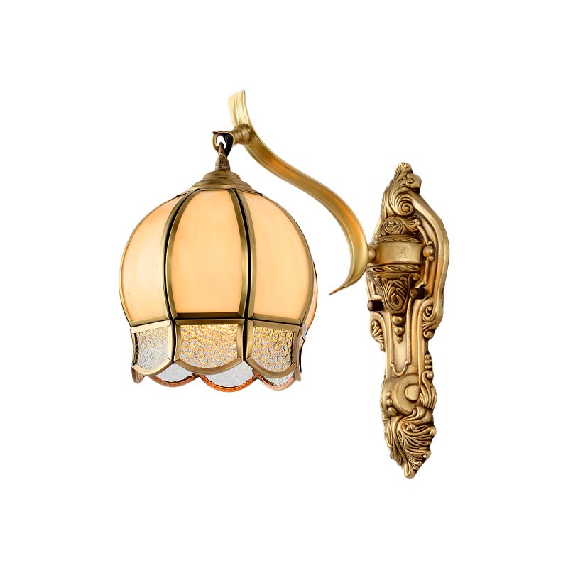 1 Kopfwandhalterung leichte traditionelle kugelbraune Glasleuchte im Messing für Wohnzimmer