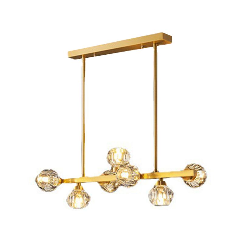 Contemporary Gold Hanging Light Crystal Island Light Fixture with Shade for Dining Table