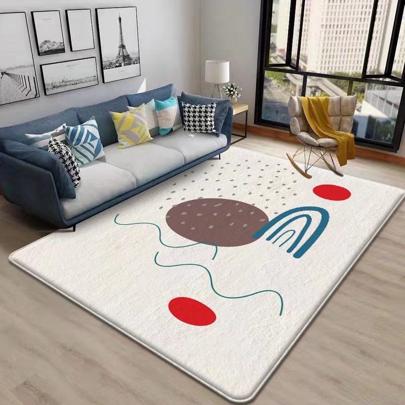 Minimalist Abstract Lines Rug White Tone Polyester Area Carpet Non-Slip Backing Rug for Living Room