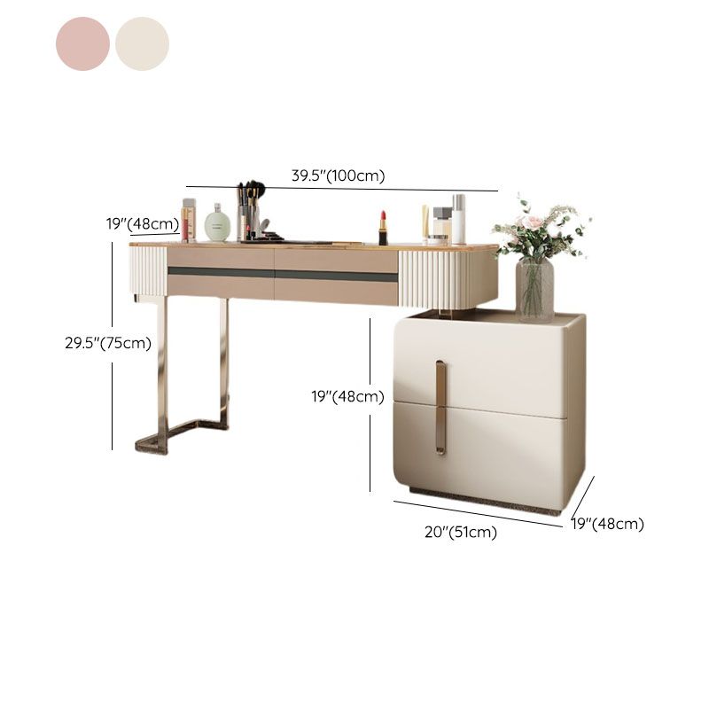 Glam Wood Makeup Vanity Desk Glass Top 4 Drawer Dressing Table