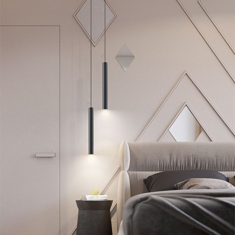 Contemporary Style Cylinder Shape Pendant Lights Metal Hanging Lamps in Black