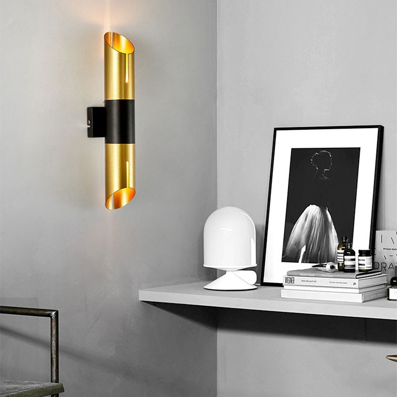 Frosted Gold Post-modern Style Wall Lamp 14" H Tube Shaped Metal Sconce Lights for Aisle Corridor