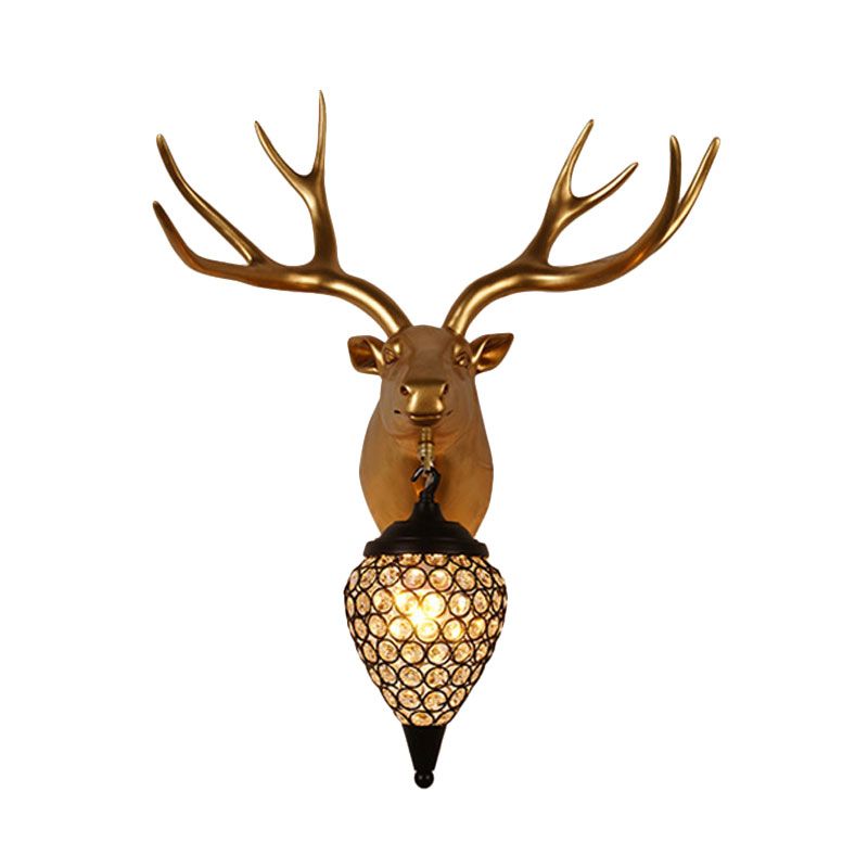 Metal Animal Wall Sconce Black Crystal Hollow Cone Shade Wall Light