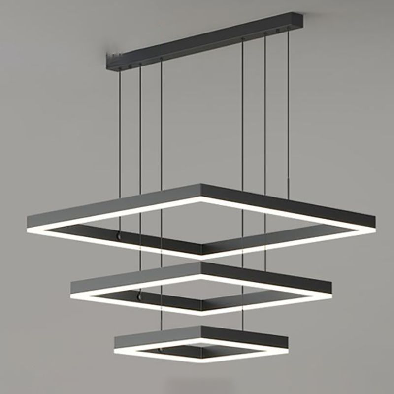 Light Luxury Layered Chandelier Aluminum Black LED Chandelier Pendant for Dining Room