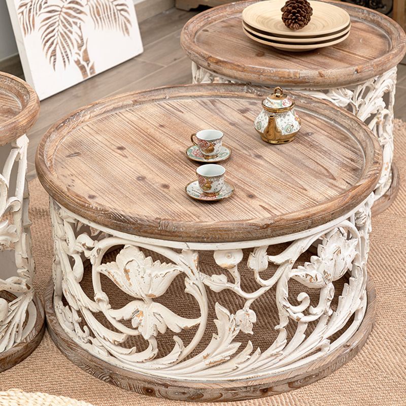 Iron Drum End Table Round Wood Tray Top Side End Table - Distressed Surface Treatment