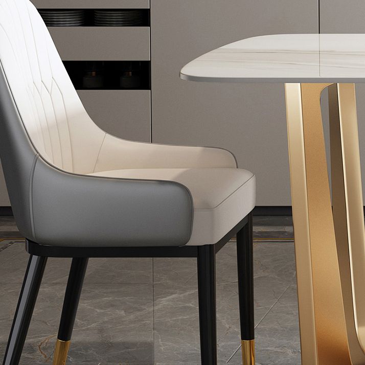 Rectangle Sintered Stone Dining Table Luxury Trestle Base Fixed Table