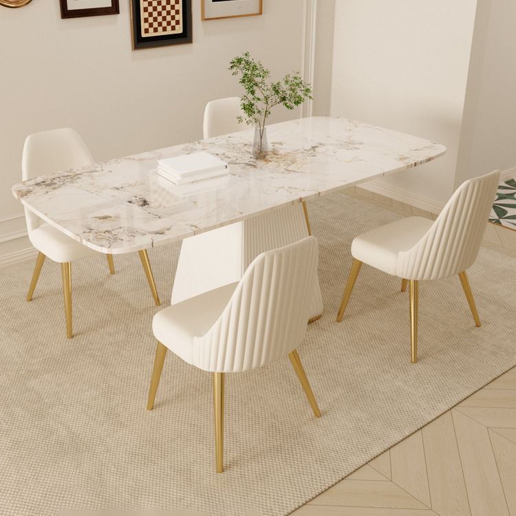 Glam Sintered Stone Dining Set Rectangle 1/4/5/7 Pieces Dining Set with Pedestal Base