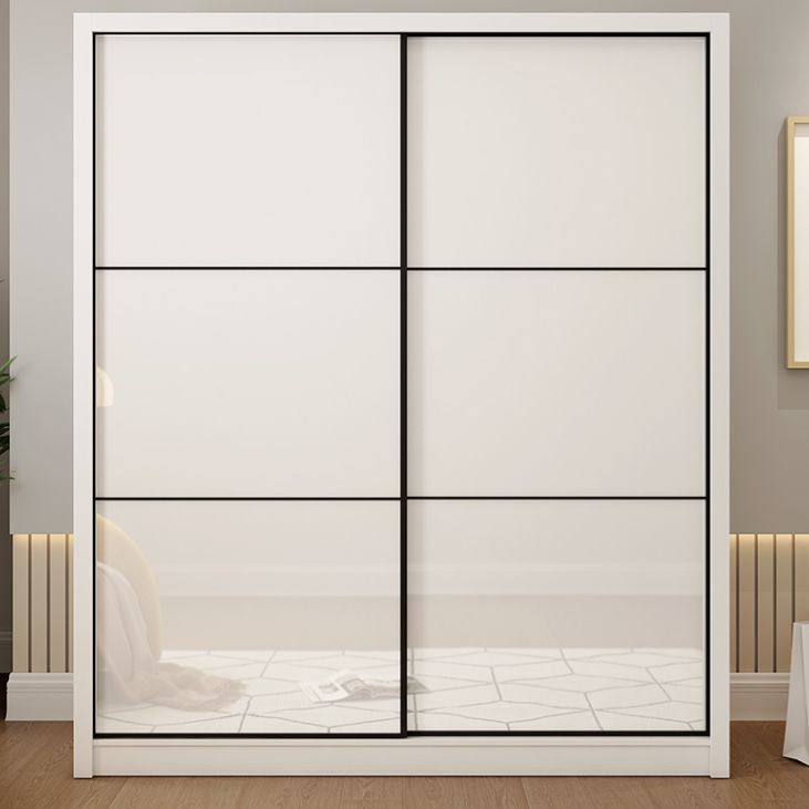 Sliding Wardrobe Closet with Shelves White Wooden Wardrobe Armoire
