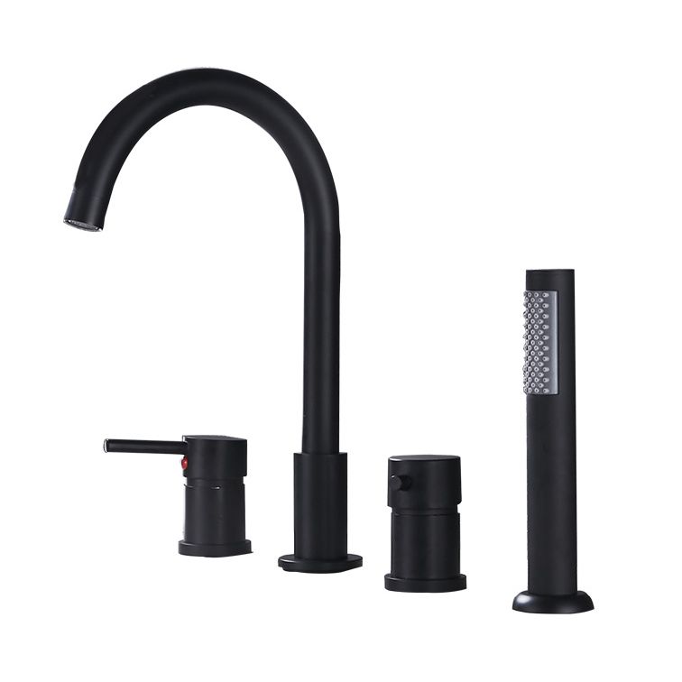 Contemporary Deck Mounted Metal Freestanding Tub Filler High Arc Freestanding Faucet