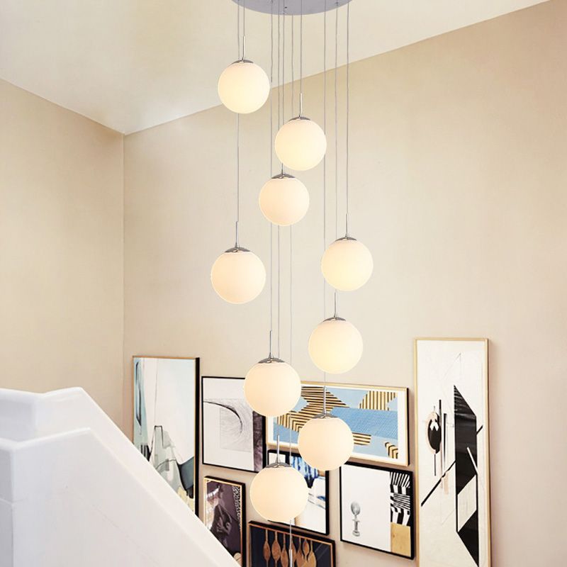Modern Ball Pendant Glass 10 Heads Multiple Hanging Ceiling Light for Spiral Stair