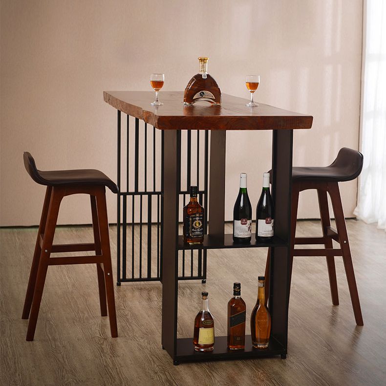 Living Room Brown Bar Dining Table Rectangle Storage Wood Pub Height Dining Table