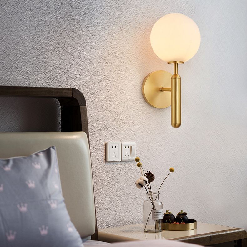 Nordic Style Single Light Brass Wall Lamp Glass Globe Shade Simplicity Lighting Fixture with Fixed Arm