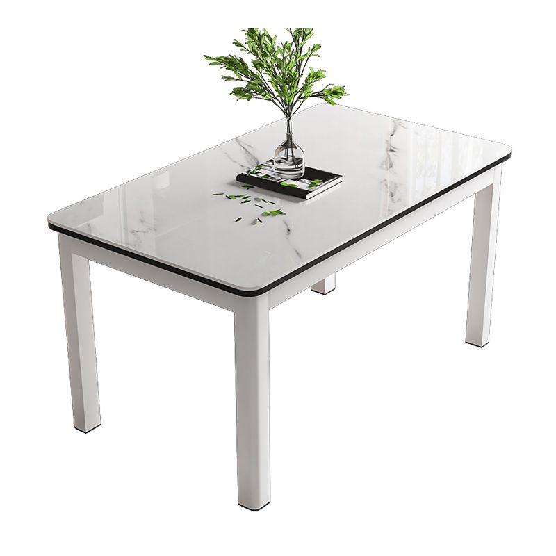 Modern Glass Desktop Rectangle Dining Table Metal Legs for Dining Room
