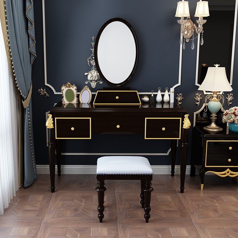 Black/White Vanity Wood Mirrored Makeup Dressing Table Stool Set