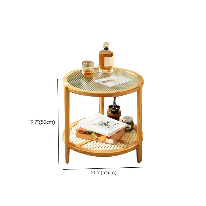 Tropical Glass Top Coffee Table Round Single Coffee Cocktail Table with Storage Shelf
