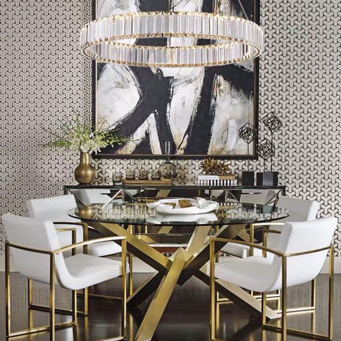 Circolo di ciondolo in acciaio inossidabile lampadario semplicità Cristallo a LED cristallino per cena