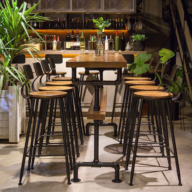 Modern Style Rectangle Bar Table Pine Solid Wood Fixed Bar Dining Table