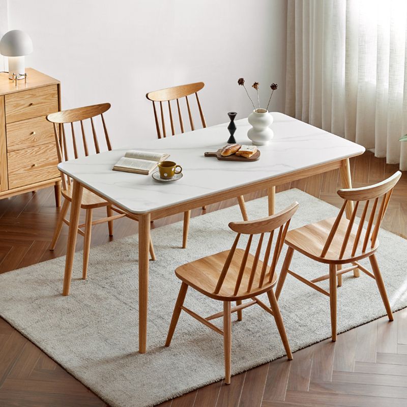 Modern Solid Wood Legs Dining Table Rectangle Stone Top Dining Table