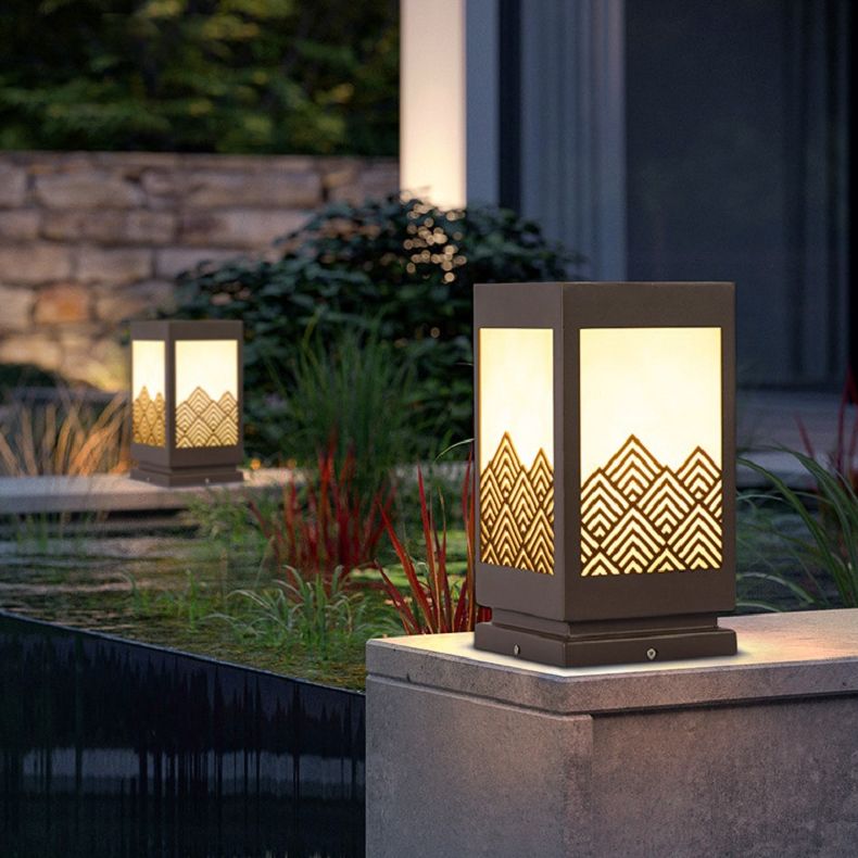 Waterproof Pillar Lamp Square Black Solar Outdoor Lights for Garden