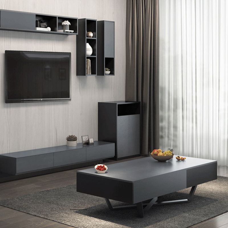 15.7"H Modern Metal Cross Leg Wood Rectangular Table Top Coffee Table