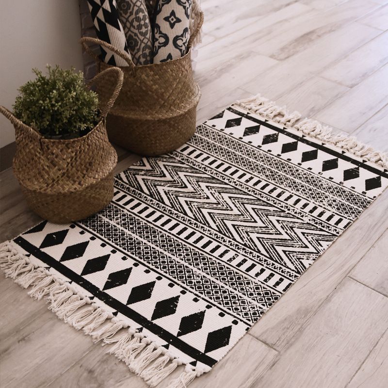 Washable Area Rug Ameicana Print Indoor Rug Cotton Blend Area Carpet with Fringe