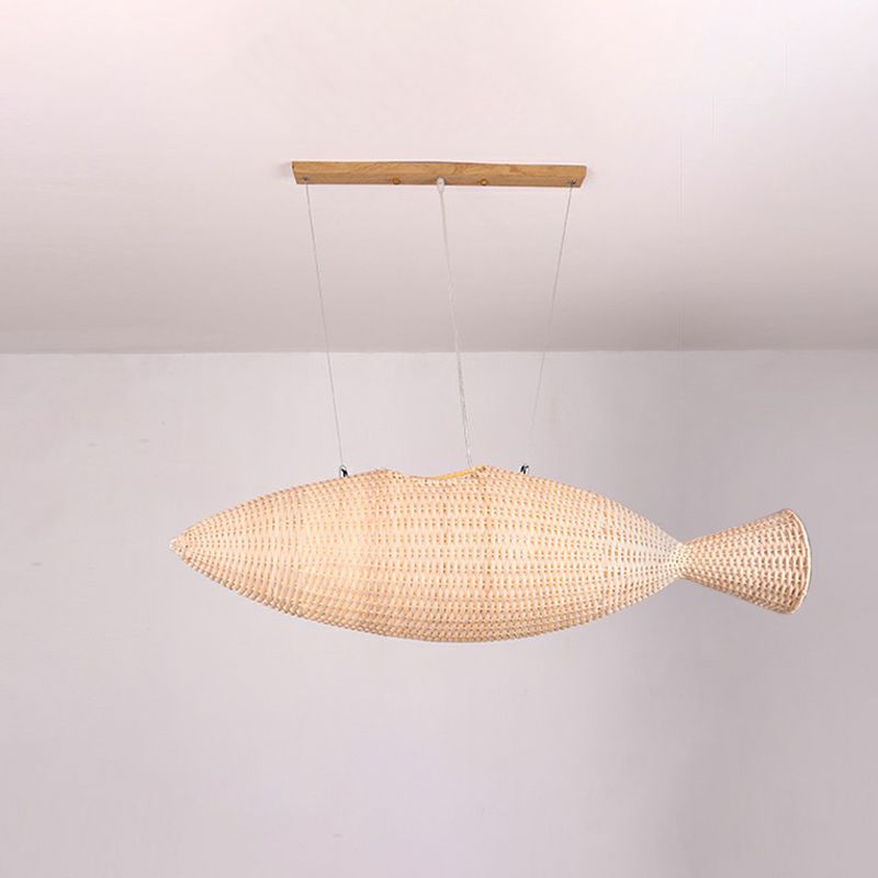Asia Fish Shaped Hanging Light Bamboo Dining Room Suspension Pendant Light in Beige