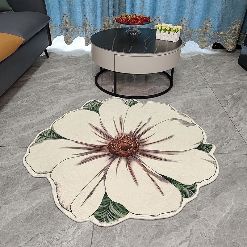 Novelty Flower Pattern Rug Casual Polyester Carpet Pet Friendly Area Rug for Living Room