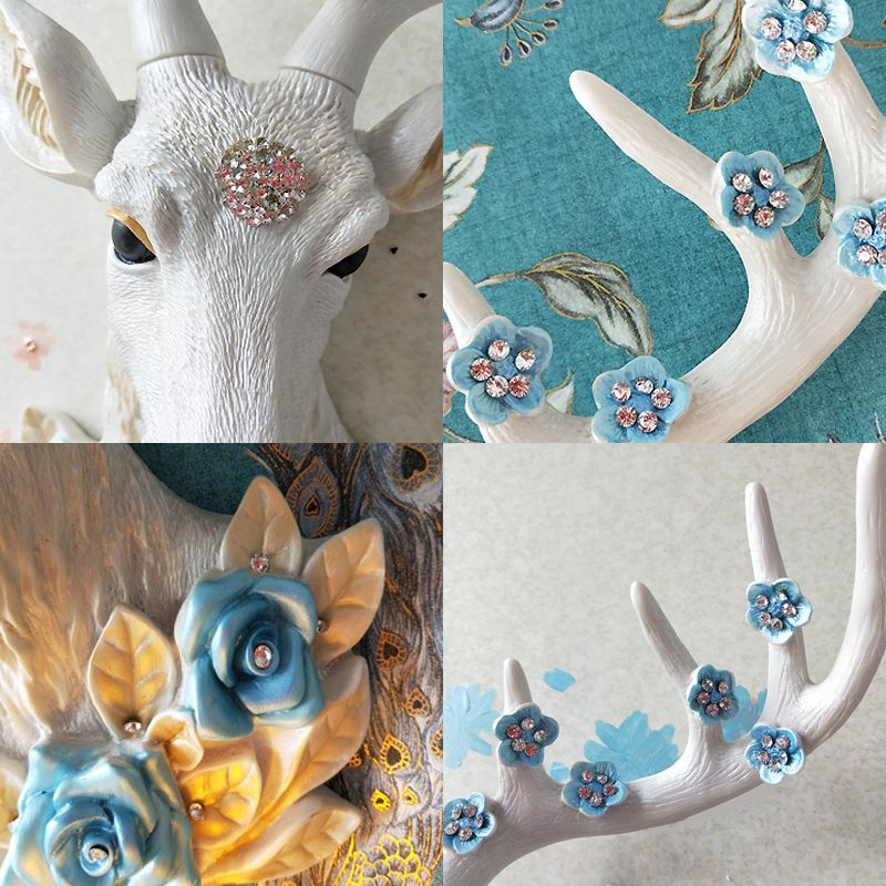 Lampe à la résine de tête de cerf Light Light Traditional Single Bulbe Lampe murale intérieure en blanc avec une nuance de cristal de globe, droite / gauche