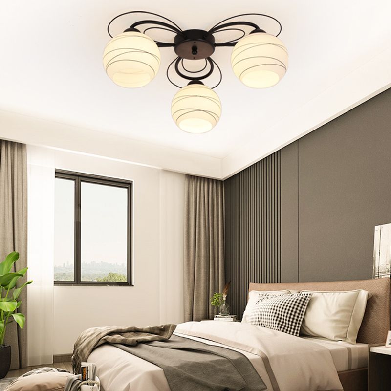 Black Shaded Semi Flush Mount Light Simple-Style Glass Living Room Ceiling Light