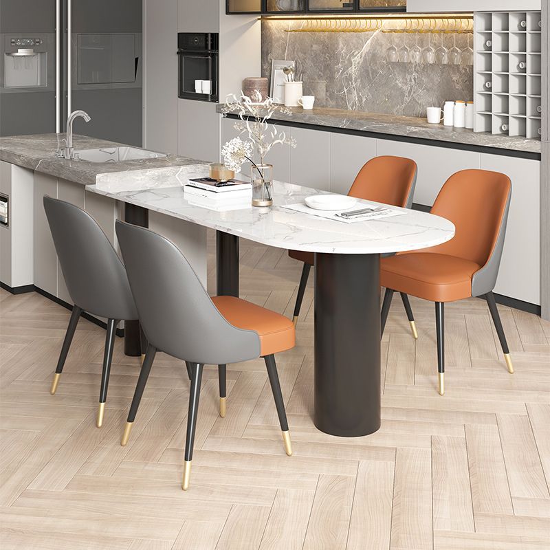 Freeform Sintered Stone White Table for Restaurant Luxury Table with Black 3 Legs