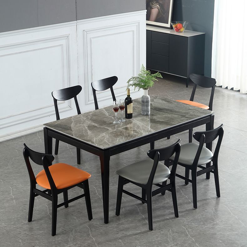 Rectangle 4 Legs Modern Dining Table Grey Tone Fixed Table of Sintered Stone