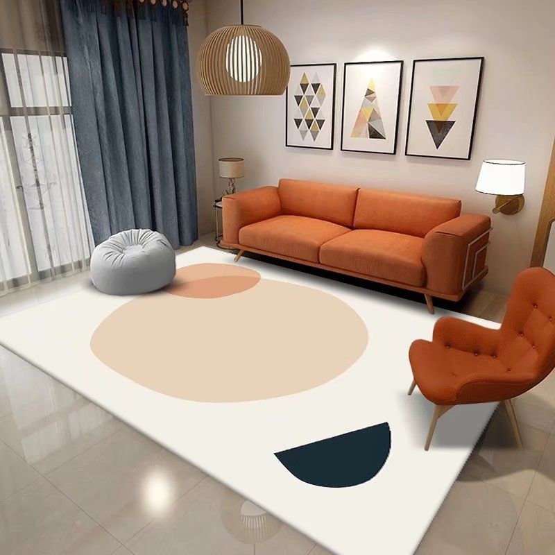 White Tone Bold Area Rug Polyester Abstract Pattern Carpet Non-Slip Backing Rug for Home Decoration