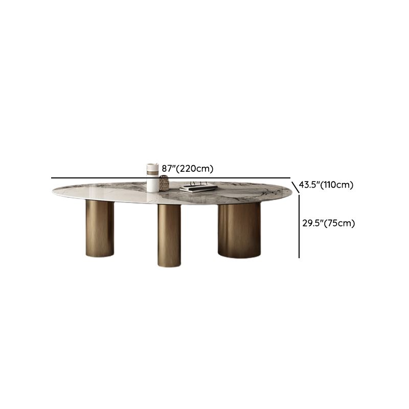 Luxury White Oval Stone Tabletop Dining Table with Gold Round Base