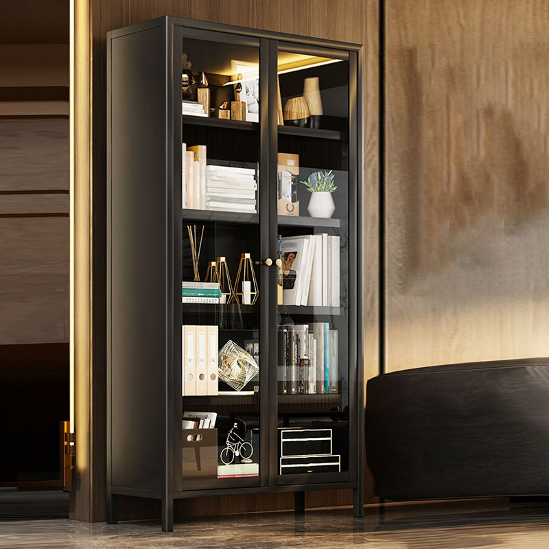 Closed Back Standard Bookcase Glam Metal Bookshelf with Doors