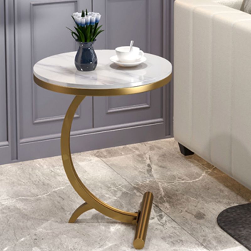 23.6" Tall Metal C Side Table Modern Round Black/White Marble End Table