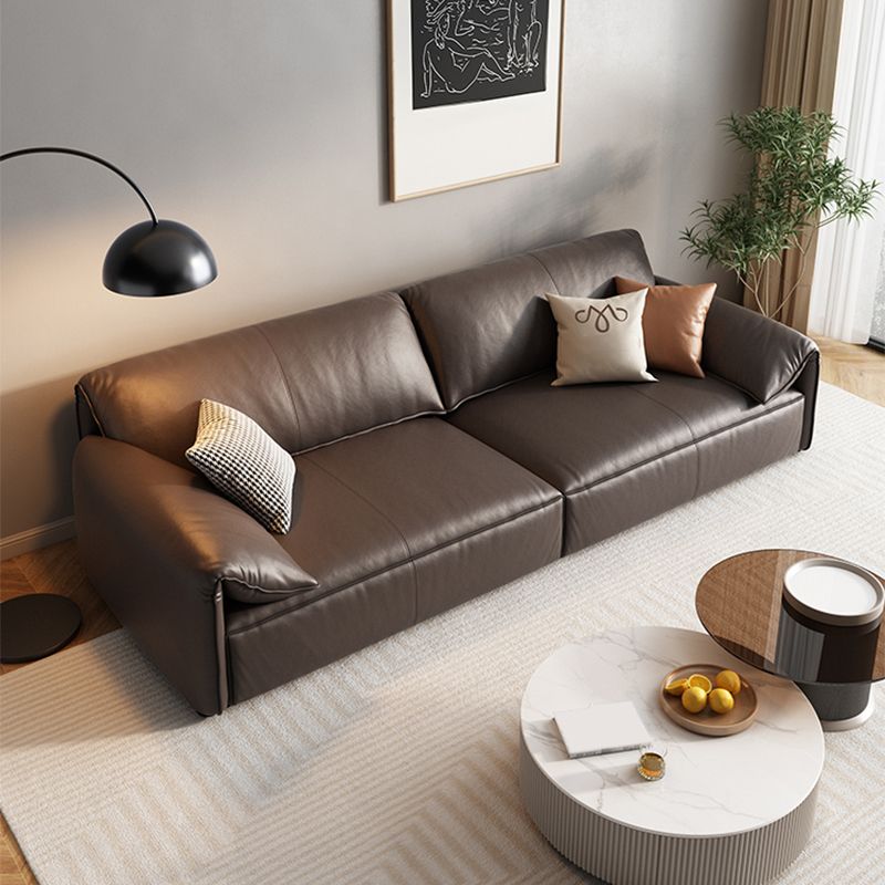 Genuine Leather Contemporary Pillow Top Arm Sofa for Living Room