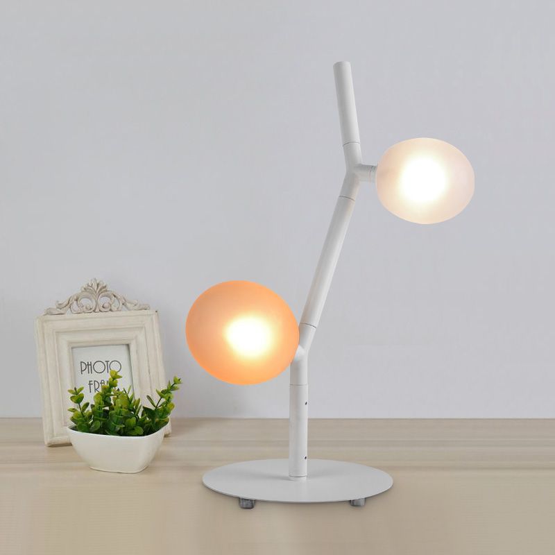 White Finish Branch Night Table Light Modern 2-Light Metallic Desk Lamp with Oval Frosted Glass Shade