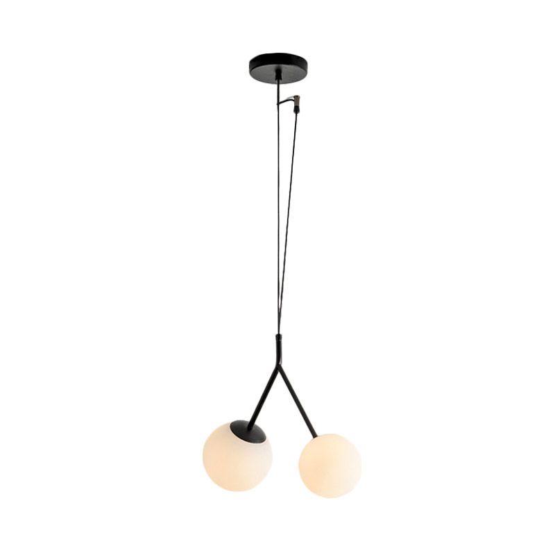 Wit glas Furcated Drop Lamp Minimalistisch 2 Lichten Zwart Kroonluchter Hanglamp