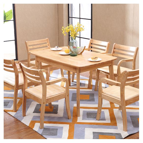 Fauteuil de salle à manger avec dossier en bois, chaise simple traditionnelle avec bras en bois d'hévéa
