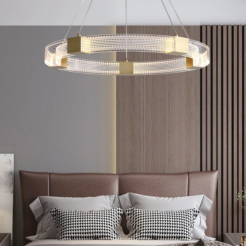 Simple Led Chandelier Light Fixtures Ring Shape Hanging Chandelier with Acrylic Shade