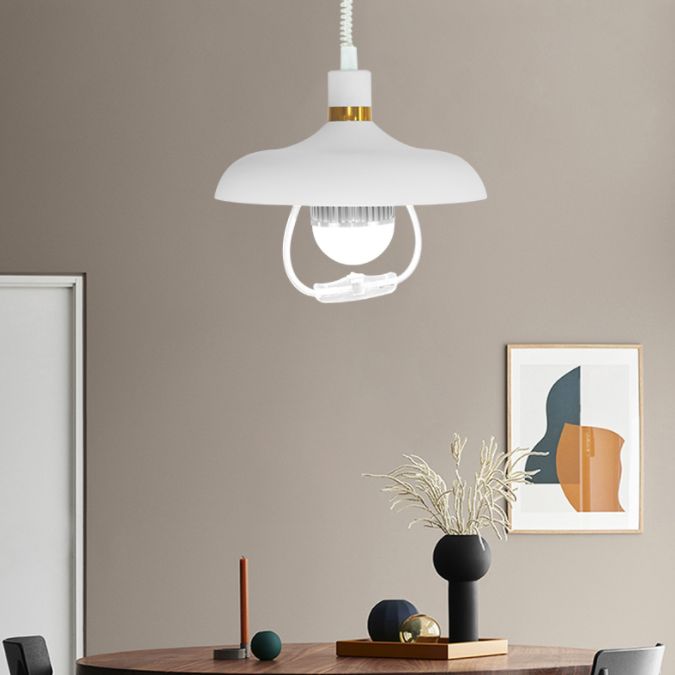 1 Light Round Round Pendants Lighting Metal Industrial Metal Prowing Lamping avec poignée de traction