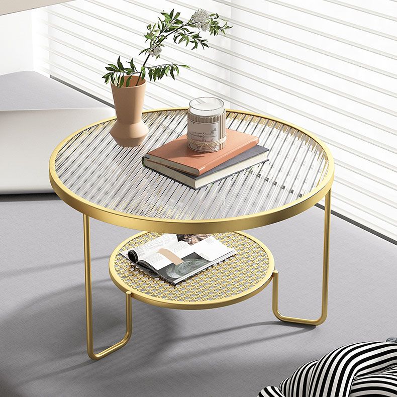 Frame Metal Coffee Table Shelf Included Round Single Cocktail Table