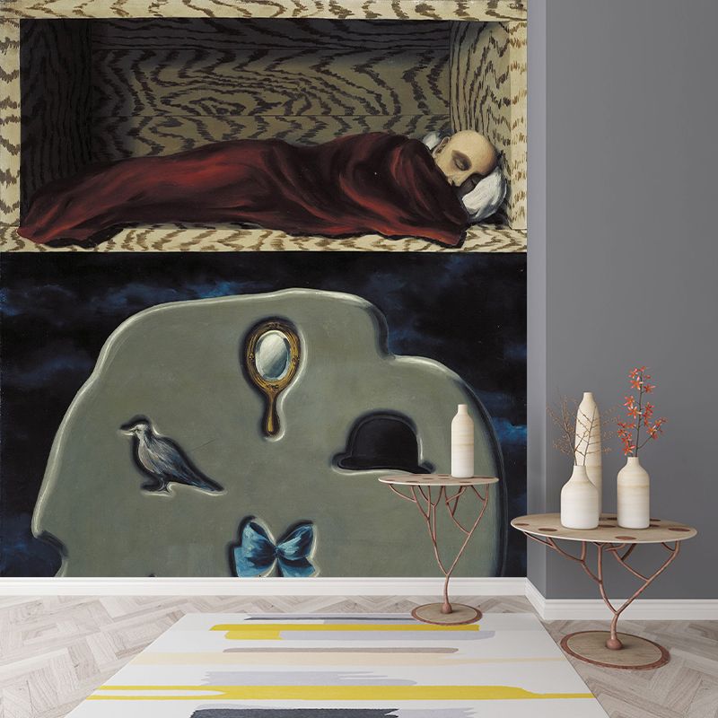 The Reckless Sleeper Mural Wallpaper Grey and Green Surrealism Wall Covering for Home