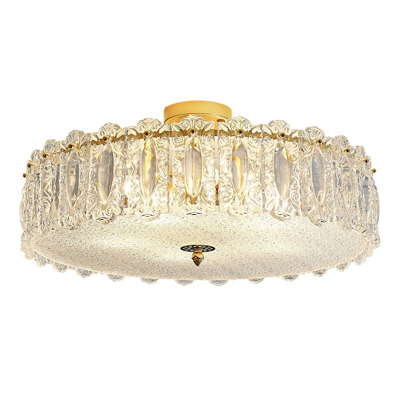 Lampe de plafond de forme ronde Mount à chasse d'eau en fer moderne avec abat-jour en verre pour chambre à coucher