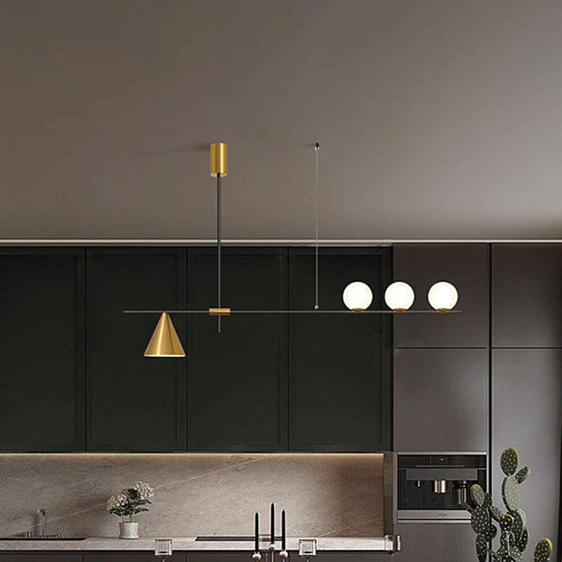 Luce a soffitto lineare moderna a 4 luci con tonalità di vetro rotondo per sala da pranzo