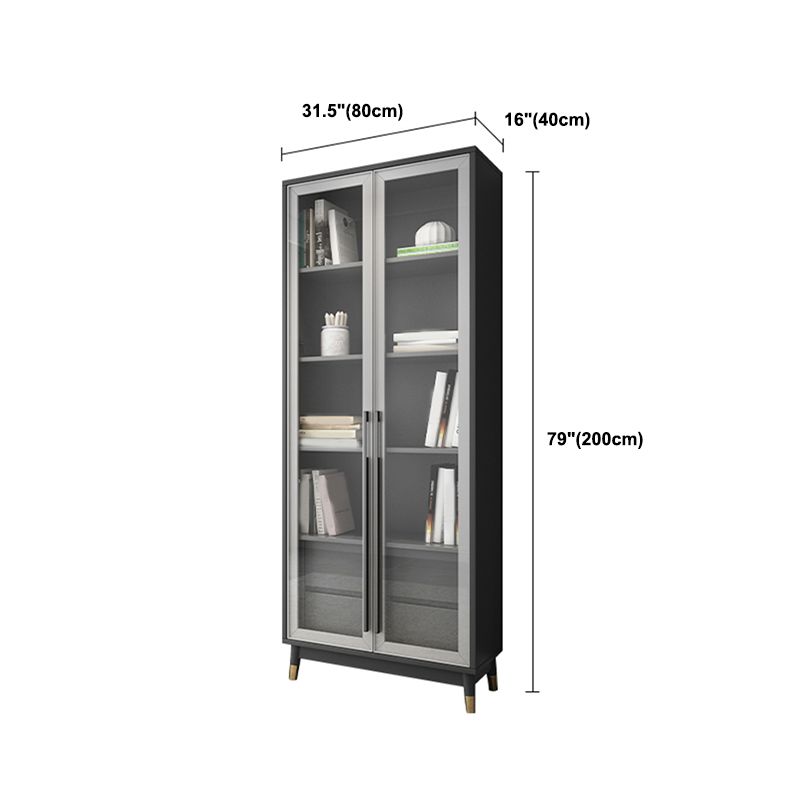 Faux Wood Modern Storage Cabinet Glass Doors Display Cabinet with Drawer for Living Room